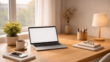 Desk setup for mindful technology habits and digital declutter