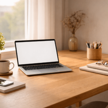 Desk setup for mindful technology habits and digital declutter
