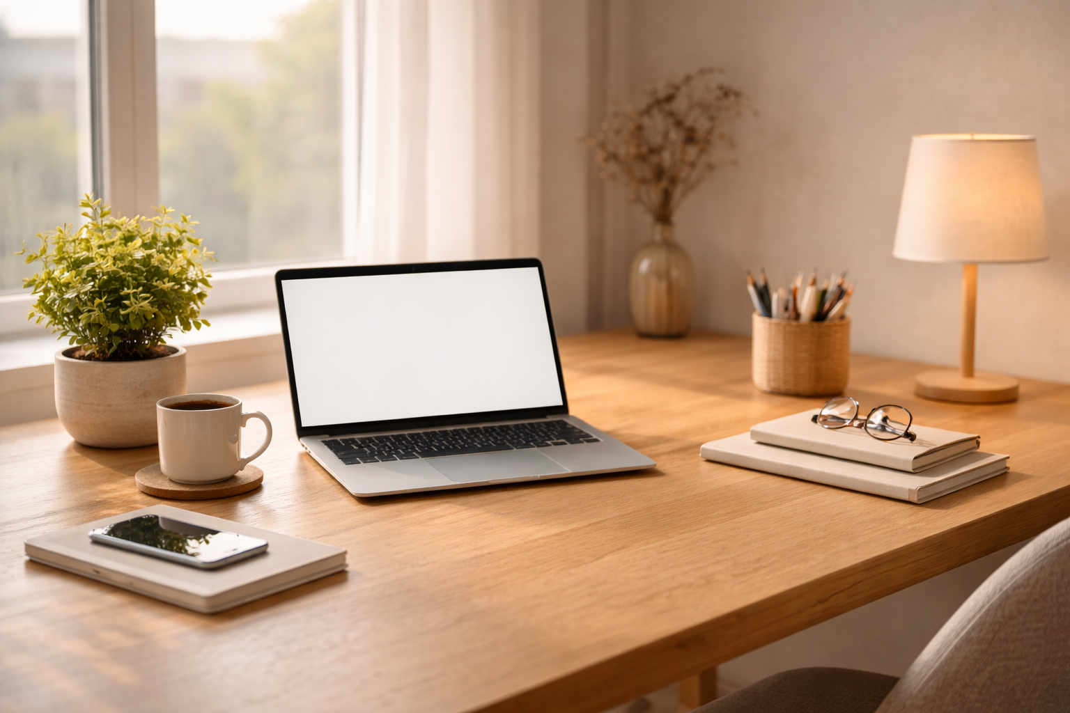 Desk setup for mindful technology habits and digital declutter