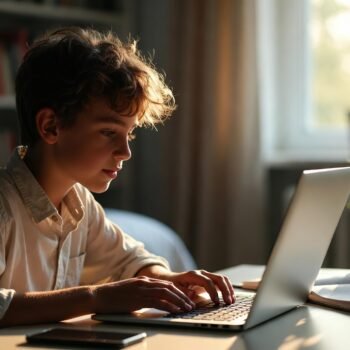 Teen practicing mindful technology for teens while building healthy screen habits in a balanced study environment